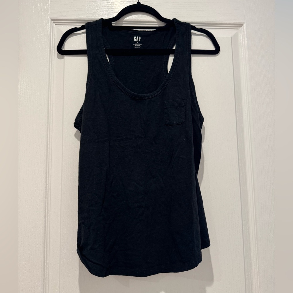 GAP Women's Classic Black Tank Top Pocket Detail on Front